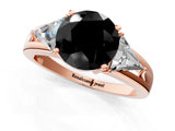 Rose gold Three-Stone Fancy Black Round Cut Cut Diamond Ring with Trillion Side Stones on a Split Shank Band_1