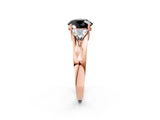 Rose gold Three-Stone Fancy Black Round Cut Cut Diamond Ring with Trillion Side Stones on a Split Shank Band_2