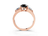 Rose gold Three-Stone Fancy Black Round Cut Cut Diamond Ring with Trillion Side Stones on a Split Shank Band_3
