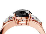 Rose gold Three-Stone Fancy Black Round Cut Cut Diamond Ring with Trillion Side Stones on a Split Shank Band_4