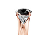 Rose gold Three-Stone Fancy Black Round Cut Cut Diamond Ring with Trillion Side Stones on a Split Shank Band_5