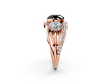 Rose gold Three-Stone Fancy Black Round Cut Cut Diamond Split Shank Prong Set Ring_2