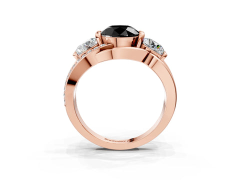 Rose gold Three-Stone Fancy Black Round Cut Cut Diamond Split Shank Prong Set Ring_3