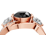Rose gold Three-Stone Fancy Black Round Cut Cut Diamond Split Shank Prong Set Ring_4