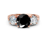 Rose gold Three-Stone Fancy Black Round Cut Cut Milgrain Band Prong Setting Ring