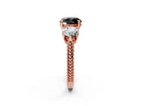 Rose gold Three-Stone Fancy Black Round Cut Cut Milgrain Band Prong Setting Ring_2