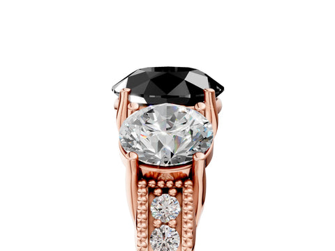 Rose gold Three-Stone Fancy Black Round Cut Cut Milgrain Pavé Engagement Ring_5