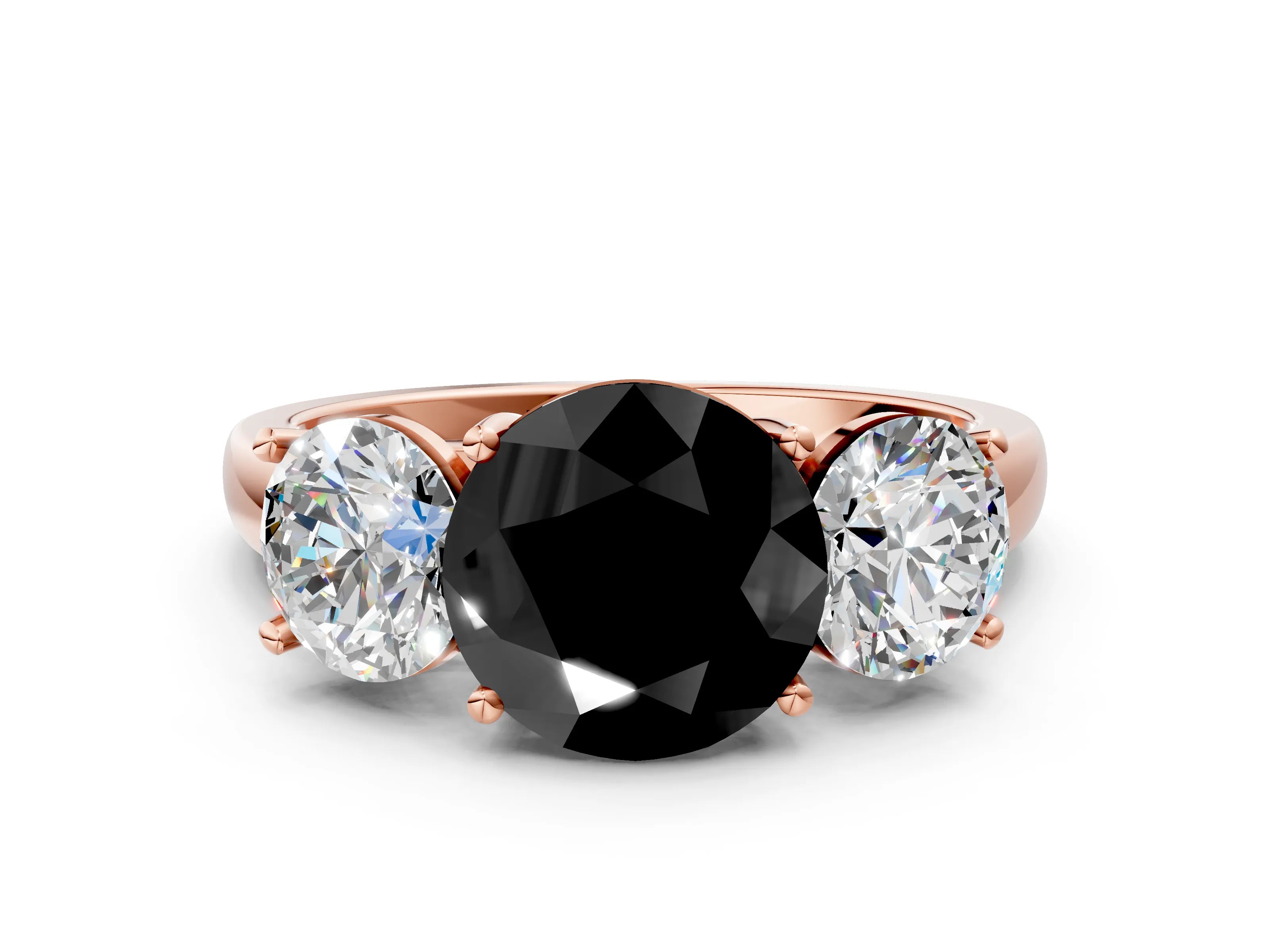Rose gold Three-Stone Fancy Black Round Cut Cut Solitaire Ring with Classic Prong Setting