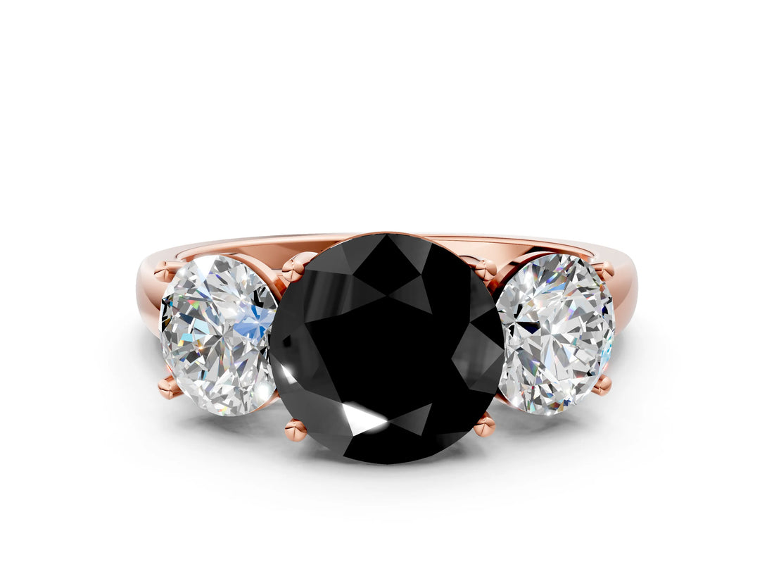 Rose gold Three-Stone Fancy Black Round Cut Cut Solitaire Ring with Classic Prong Setting