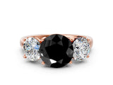 Rose gold Three-Stone Fancy Black Round Cut Cut Solitaire Ring with Classic Prong Setting