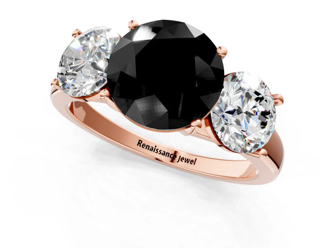 Rose gold Three-Stone Fancy Black Round Cut Cut Solitaire Ring with Classic Prong Setting_1