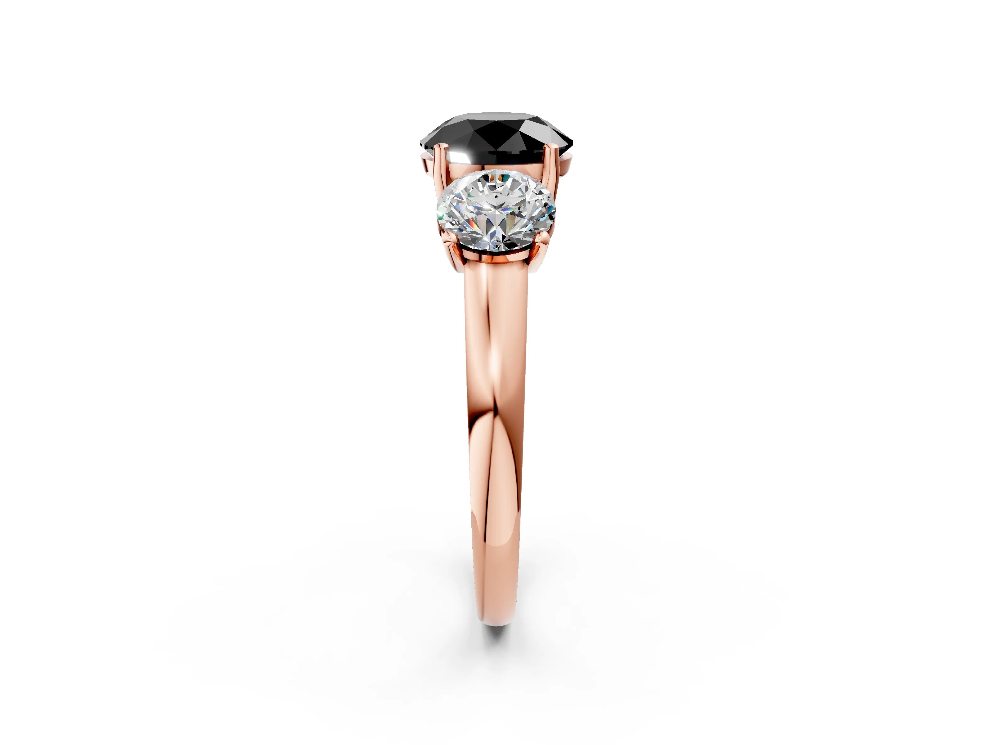 Rose gold Three-Stone Fancy Black Round Cut Cut Solitaire Ring with Classic Prong Setting_2
