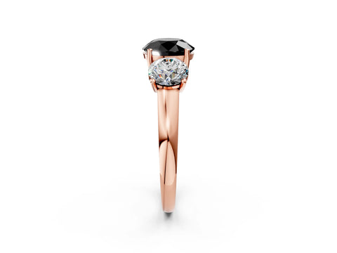 Rose gold Three-Stone Fancy Black Round Cut Cut Solitaire Ring with Classic Prong Setting_2