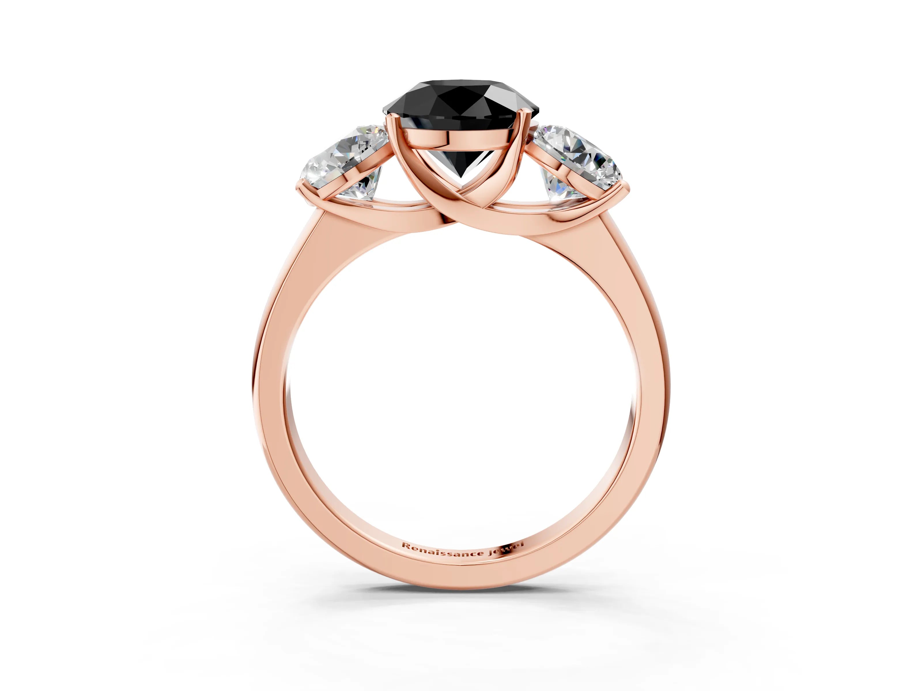 Rose gold Three-Stone Fancy Black Round Cut Cut Solitaire Ring with Classic Prong Setting_3