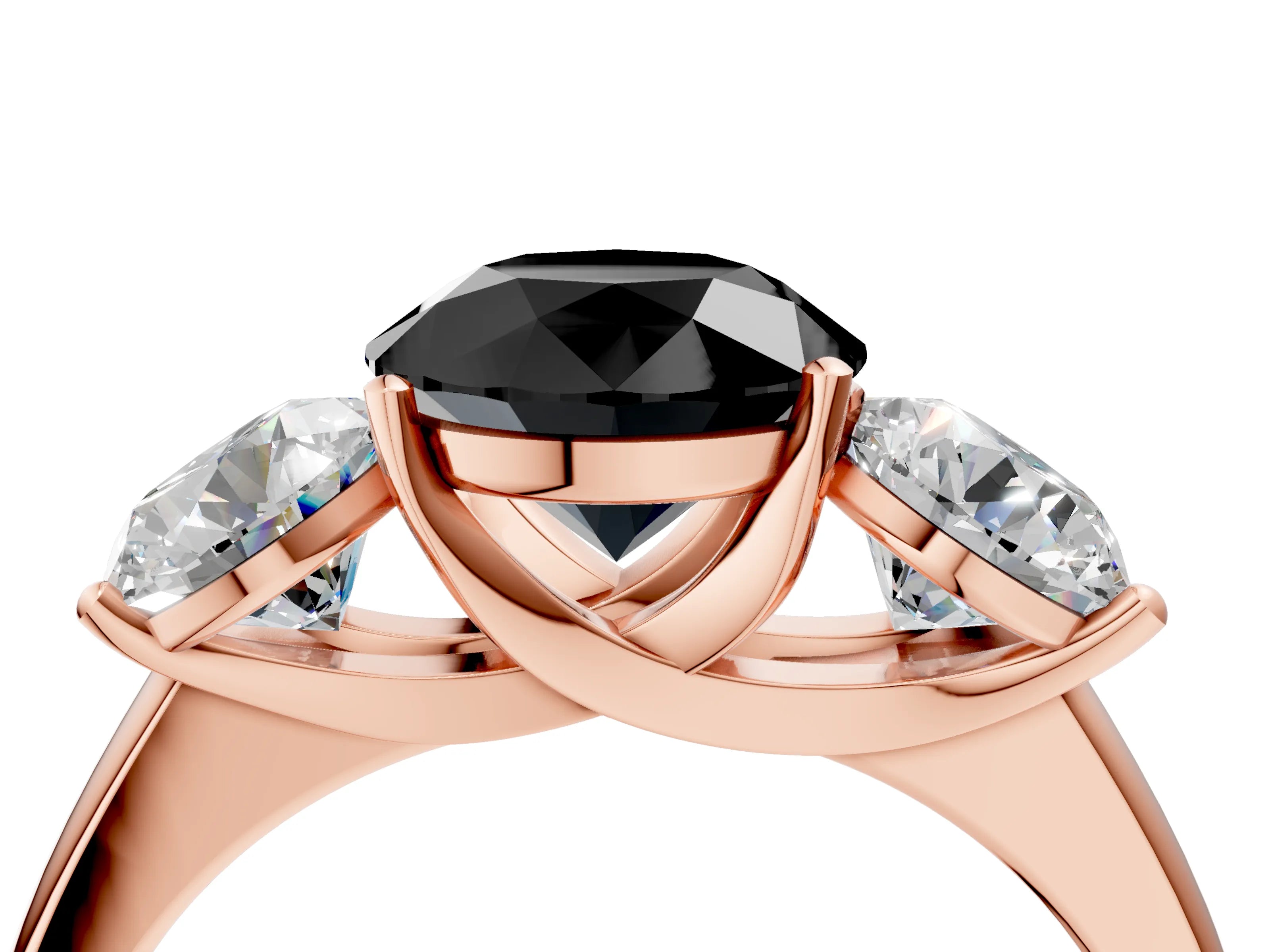 Rose gold Three-Stone Fancy Black Round Cut Cut Solitaire Ring with Classic Prong Setting_4