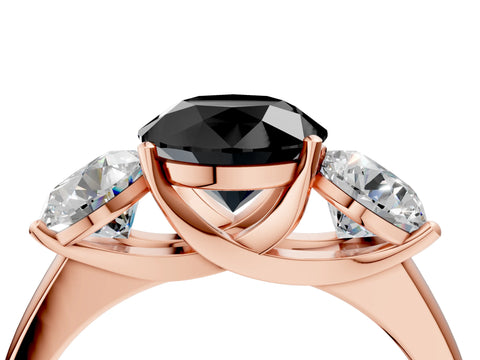 Rose gold Three-Stone Fancy Black Round Cut Cut Solitaire Ring with Classic Prong Setting_4