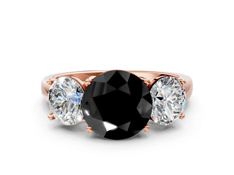Rose gold Three-Stone Fancy Black Round Cut Cut Solitaire Ring with Classic Prong Setting