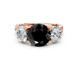 Rose gold Three-Stone Fancy Black Round Cut Diamond Braided Band Ring with Four-Prong Setting_12