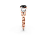 Rose gold Three-Stone Fancy Black Round Cut Diamond Braided Band Ring with Four-Prong Setting_14