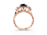 Rose gold Three-Stone Fancy Black Round Cut Diamond Braided Band Ring with Four-Prong Setting_15