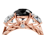 Rose gold Three-Stone Fancy Black Round Cut Diamond Braided Band Ring with Four-Prong Setting_16