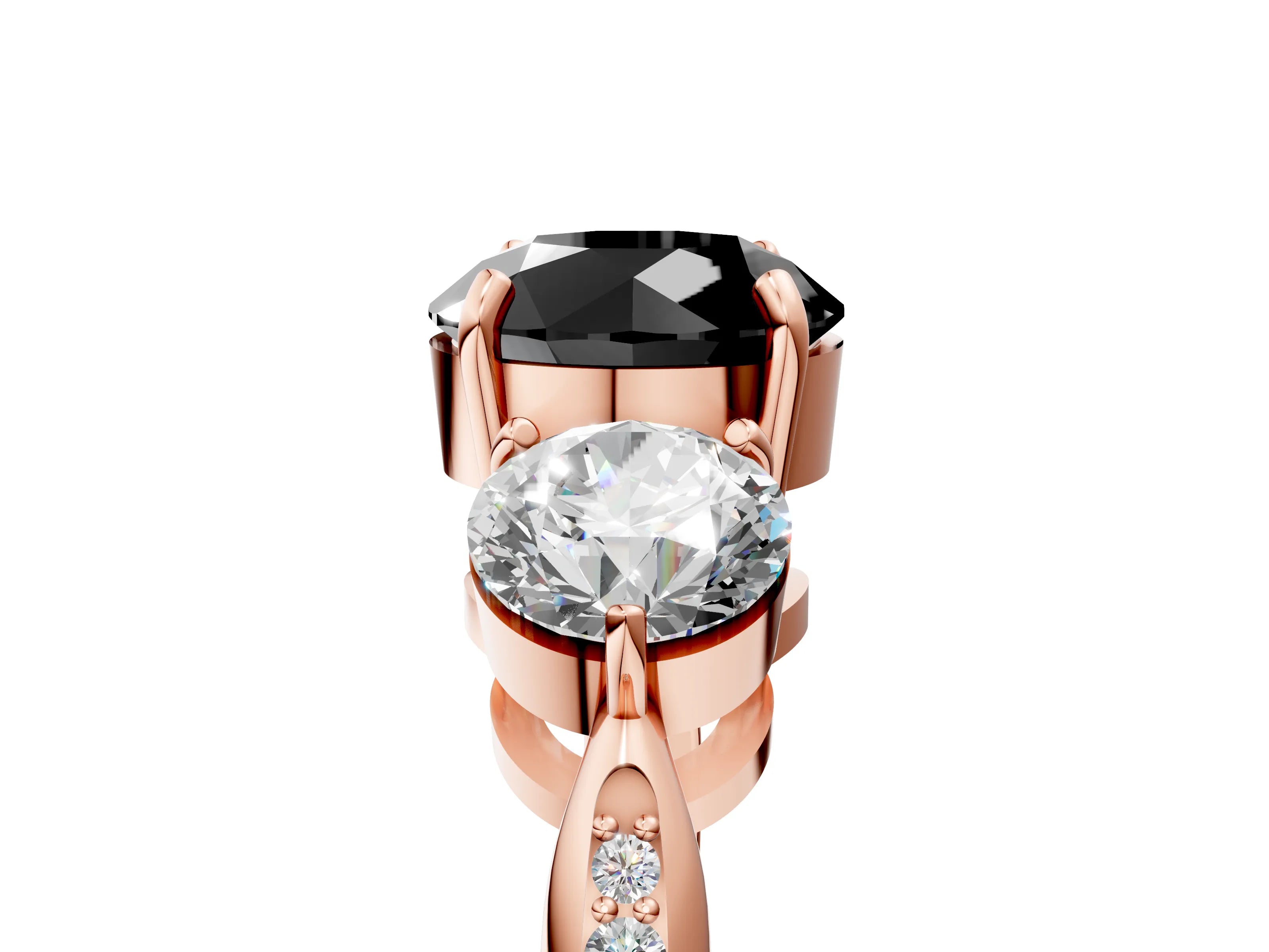 Rose gold Three-Stone Fancy Black Round Cut Diamond Channel Set Engagement Ring with Prong Setting_17