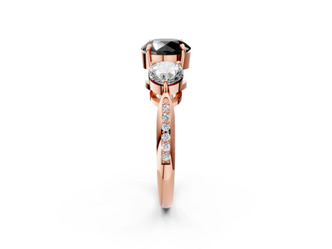 Rose gold Three-Stone Fancy Black Round Cut Diamond Channel Set Engagement Ring with Prong Setting_2