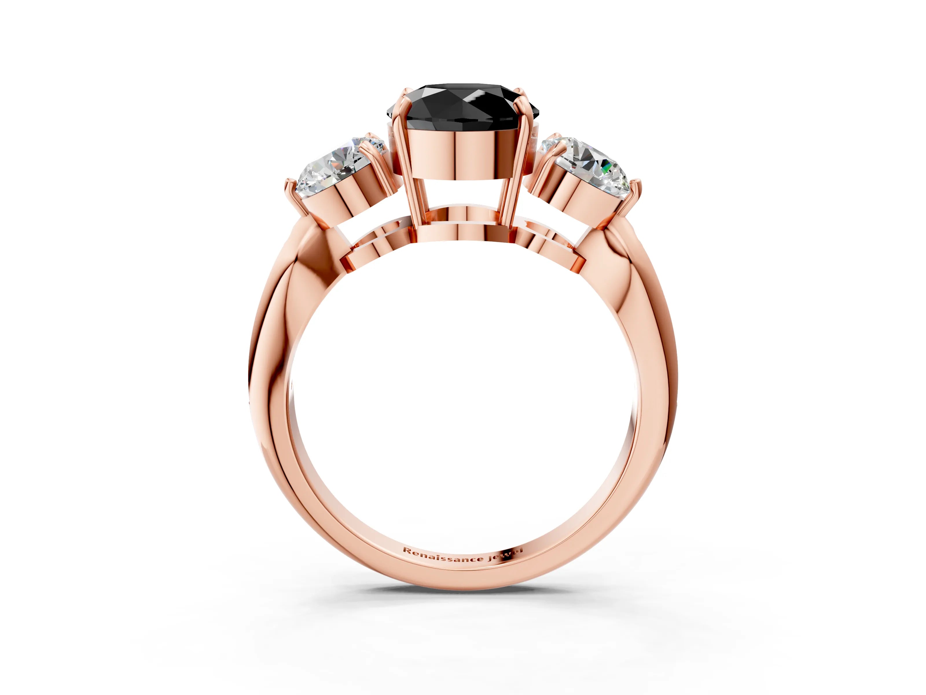 Rose gold Three-Stone Fancy Black Round Cut Diamond Channel Set Engagement Ring with Prong Setting_3