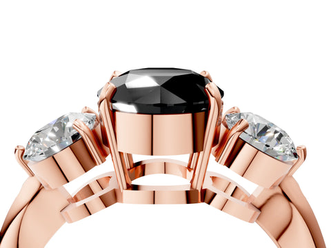 Rose gold Three-Stone Fancy Black Round Cut Diamond Channel Set Engagement Ring with Prong Setting_4