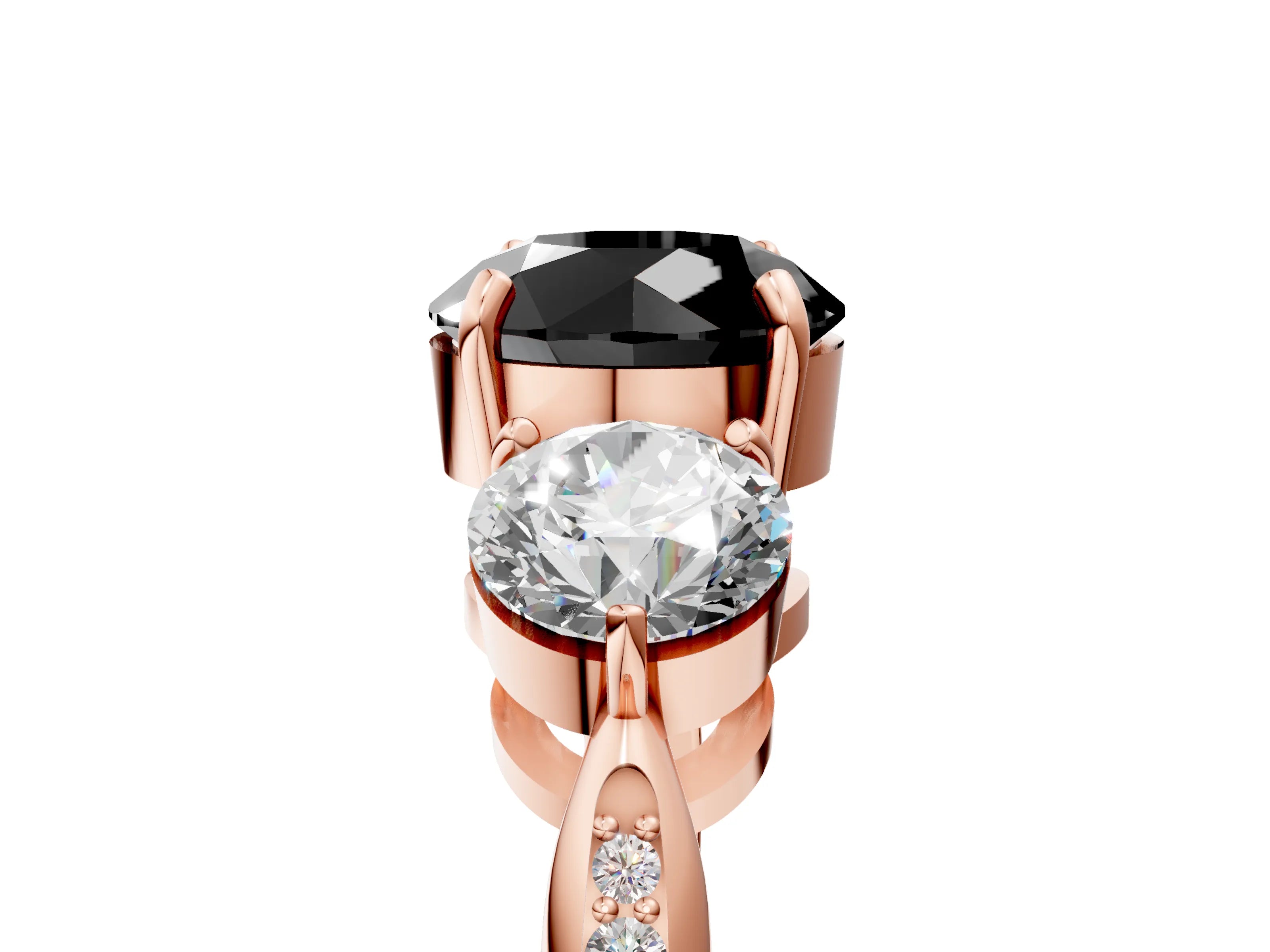 Rose gold Three-Stone Fancy Black Round Cut Diamond Channel Set Engagement Ring with Prong Setting_5