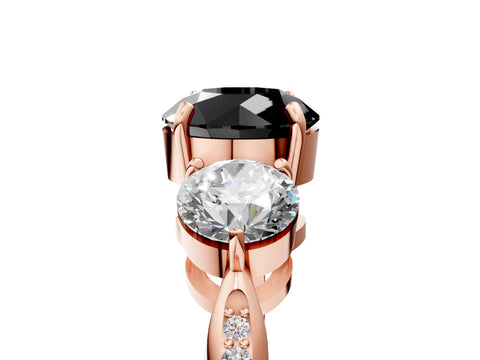 Rose gold Three-Stone Fancy Black Round Cut Diamond Channel Set Engagement Ring with Prong Setting_5