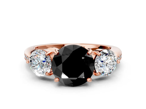 Rose gold Three-Stone Fancy Black Round Cut Diamond Channel Set Engagement Ring with Prong Setting