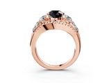 Rose gold Three-Stone Fancy Black Round Cut Diamond Engagement Ring with Pave Band and Prong Setting_3