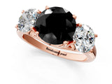 Rose gold Three-Stone Fancy Black Round Cut Diamond Engagement Ring with Prong Setting_4