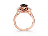 Rose gold Three-Stone Fancy Black Round Cut Diamond Pavé Band with Four-Prong Setting_3