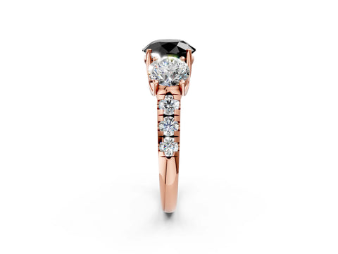Rose gold Three-Stone Fancy Black Round Cut Diamond Pavé Band with Prong Setting_2