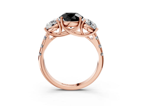 Rose gold Three-Stone Fancy Black Round Cut Diamond Pavé Band with Prong Setting_3