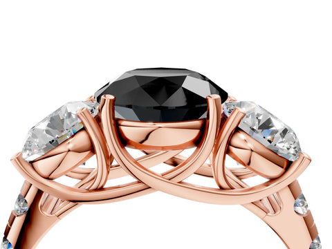 Rose gold Three-Stone Fancy Black Round Cut Diamond Pavé Band with Prong Setting_4