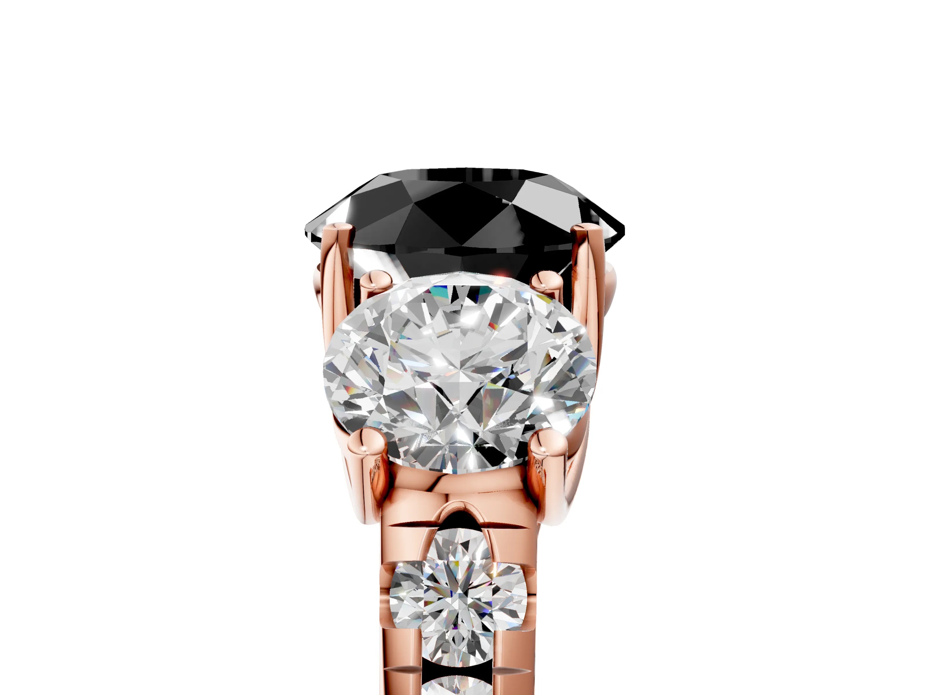 Rose gold Three-Stone Fancy Black Round Cut Diamond Pavé Band with Prong Setting_5
