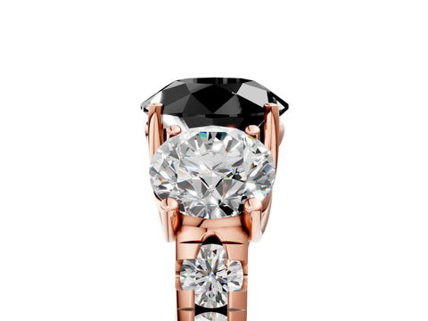 Rose gold Three-Stone Fancy Black Round Cut Diamond Pavé Band with Prong Setting_5