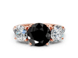 Rose gold Three-Stone Fancy Black Round Cut Diamond Ring with Pavé Band and Prong Setting_24