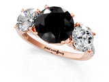 Rose gold Three-Stone Fancy Black Round Cut Diamond Ring with Pavé Band and Prong Setting_25