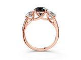 Rose gold Three-Stone Fancy Black Round Cut Diamond Ring with Pavé Band and Prong Setting_27
