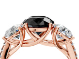 Rose gold Three-Stone Fancy Black Round Cut Diamond Ring with Pavé Band and Prong Setting_28