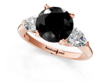 Rose gold Three-Stone Fancy Black Round Cut Diamond Ring with Pear Side Stones and Four-Prong Setting_1