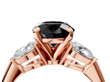 Rose gold Three-Stone Fancy Black Round Cut Diamond Ring with Pear Side Stones and Four-Prong Setting_4