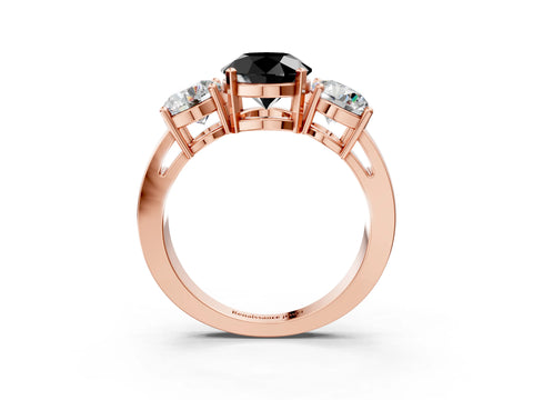 Rose gold Three-Stone Fancy Black Round Cut Diamond Ring with Round Side Stones, Classic Band, and Four-Prong Setting_3