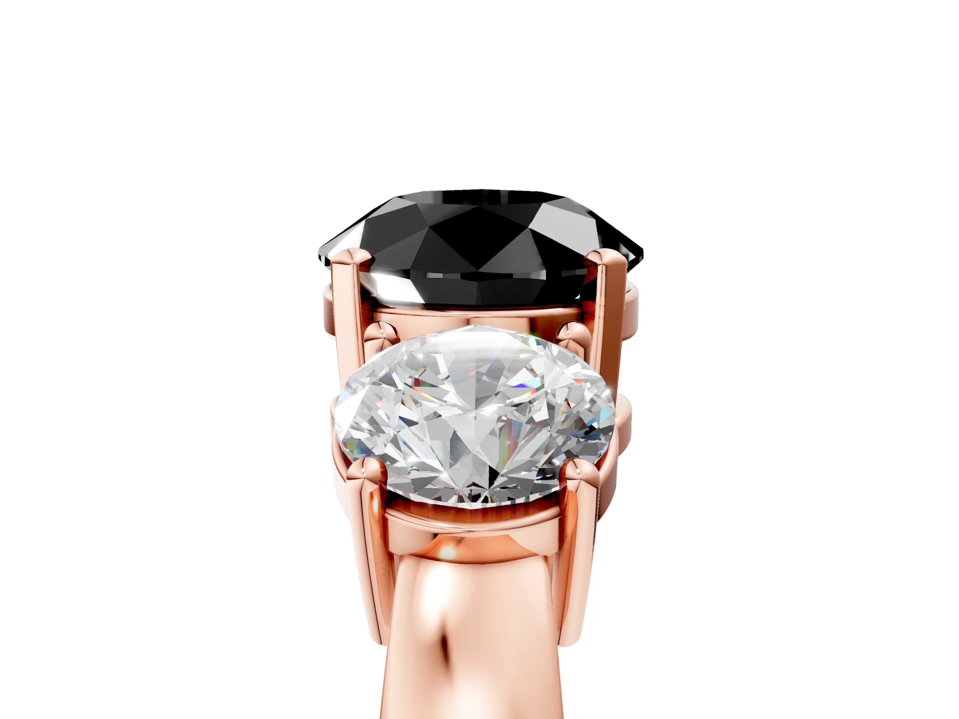Rose gold Three-Stone Fancy Black Round Cut Diamond Ring with Round Side Stones, Classic Band, and Four-Prong Setting_5