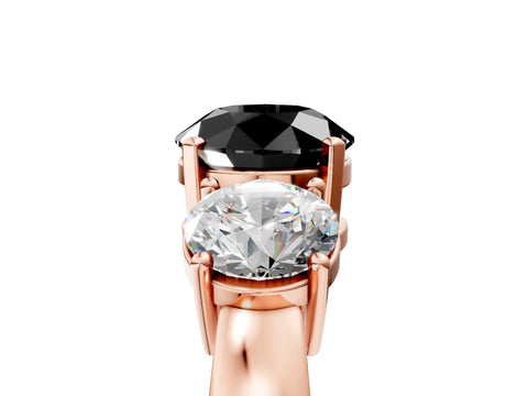 Rose gold Three-Stone Fancy Black Round Cut Diamond Ring with Round Side Stones, Classic Band, and Four-Prong Setting_5