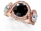 Rose gold Three-Stone Fancy Black Round Cut Diamond Wave Pave Band with Prong Setting_1